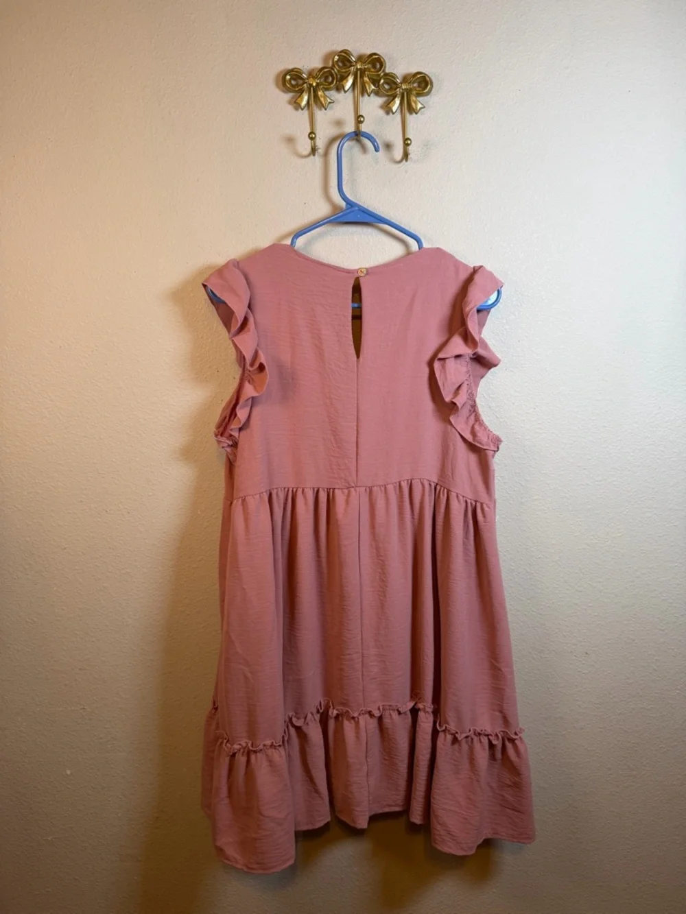 Altar'd State Blush Pink Ruffle Sleeve Tiered Mini Dress. Size L - Picture 4 of 4